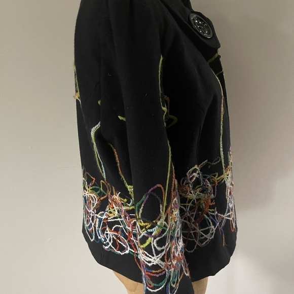 Trenz Petite by Theresa Renz PL Embroidered Abstract Black Wool Blend Jacket - Picture 6 of 8
